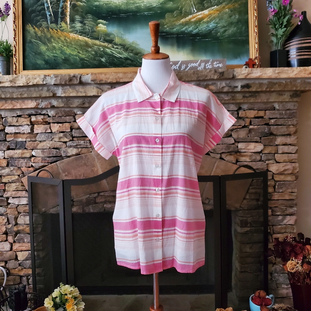 🆕🎁Orvis Woman’s Striped Short Sleeved Button Down